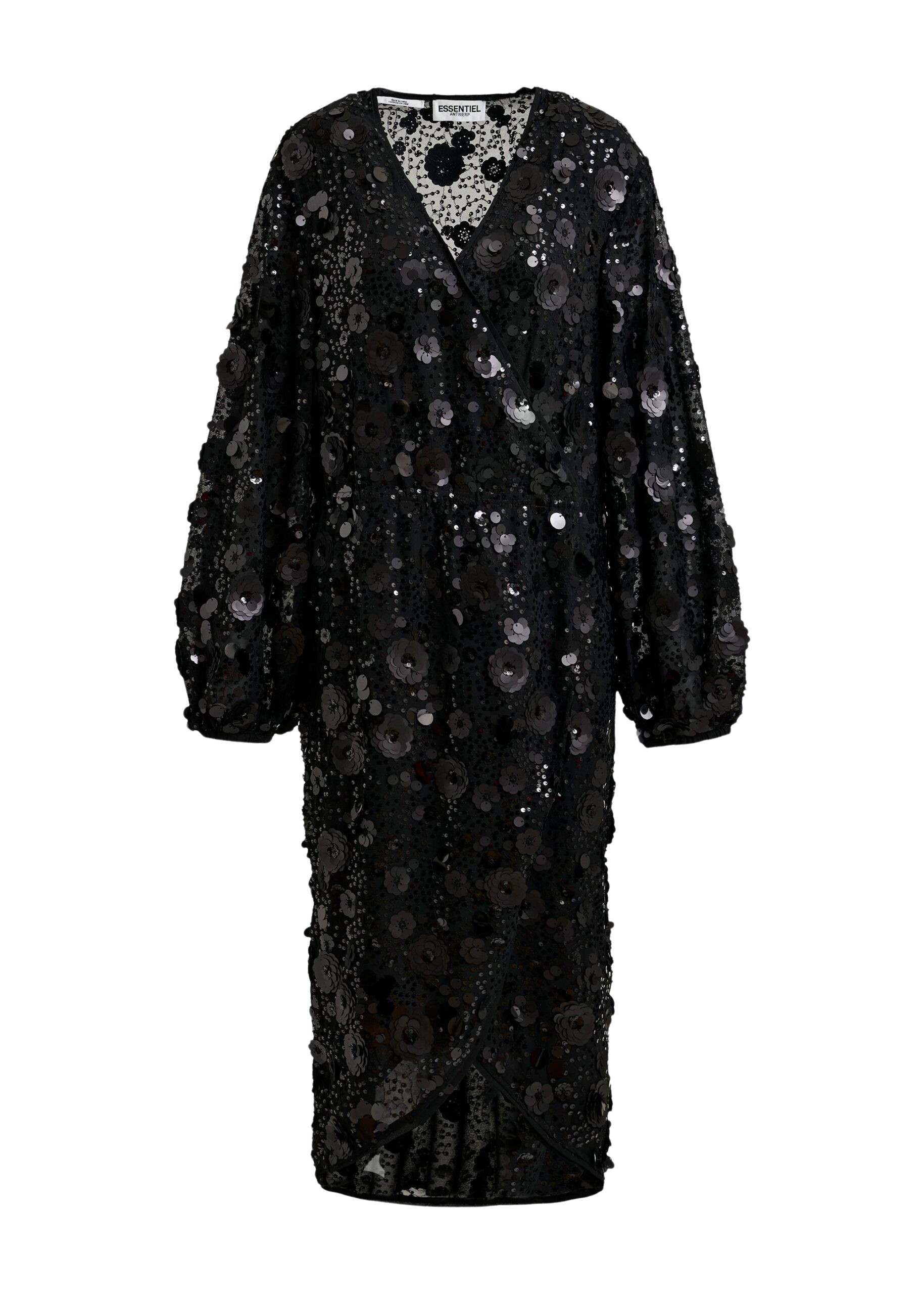 Essentiel Antwerp Black sequin-embellished wrap midi dress