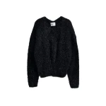 Essentiel Antwerp Black textured cardigan with metallic finish - Essentiel Antwerp Knitwear - Colorful Belgian Design - Shop at Luxury Shoes 