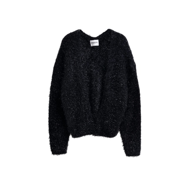 Essentiel Antwerp Black textured cardigan with metallic finish - Essentiel Antwerp Knitwear - Colorful Belgian Design - Shop at Luxury Shoes 