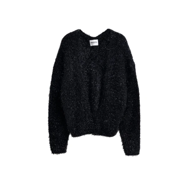 Essentiel Antwerp Black textured cardigan with metallic finish - Essentiel Antwerp Knitwear - Colorful Belgian Design - Shop at Luxury Shoes 