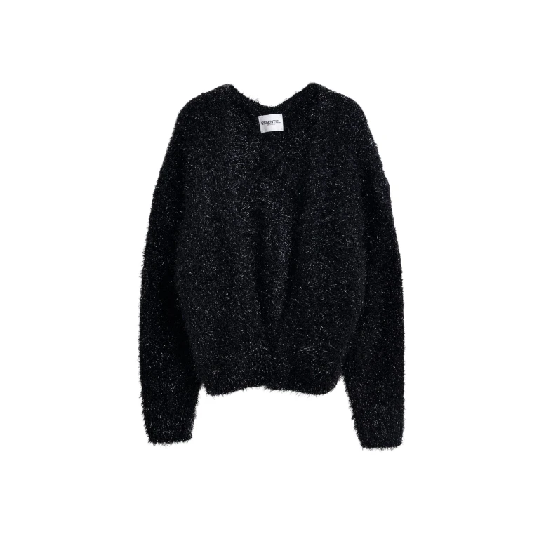 Essentiel Antwerp Black textured cardigan with metallic finish - Essentiel Antwerp Knitwear - Colorful Belgian Design - Shop at Luxury Shoes 