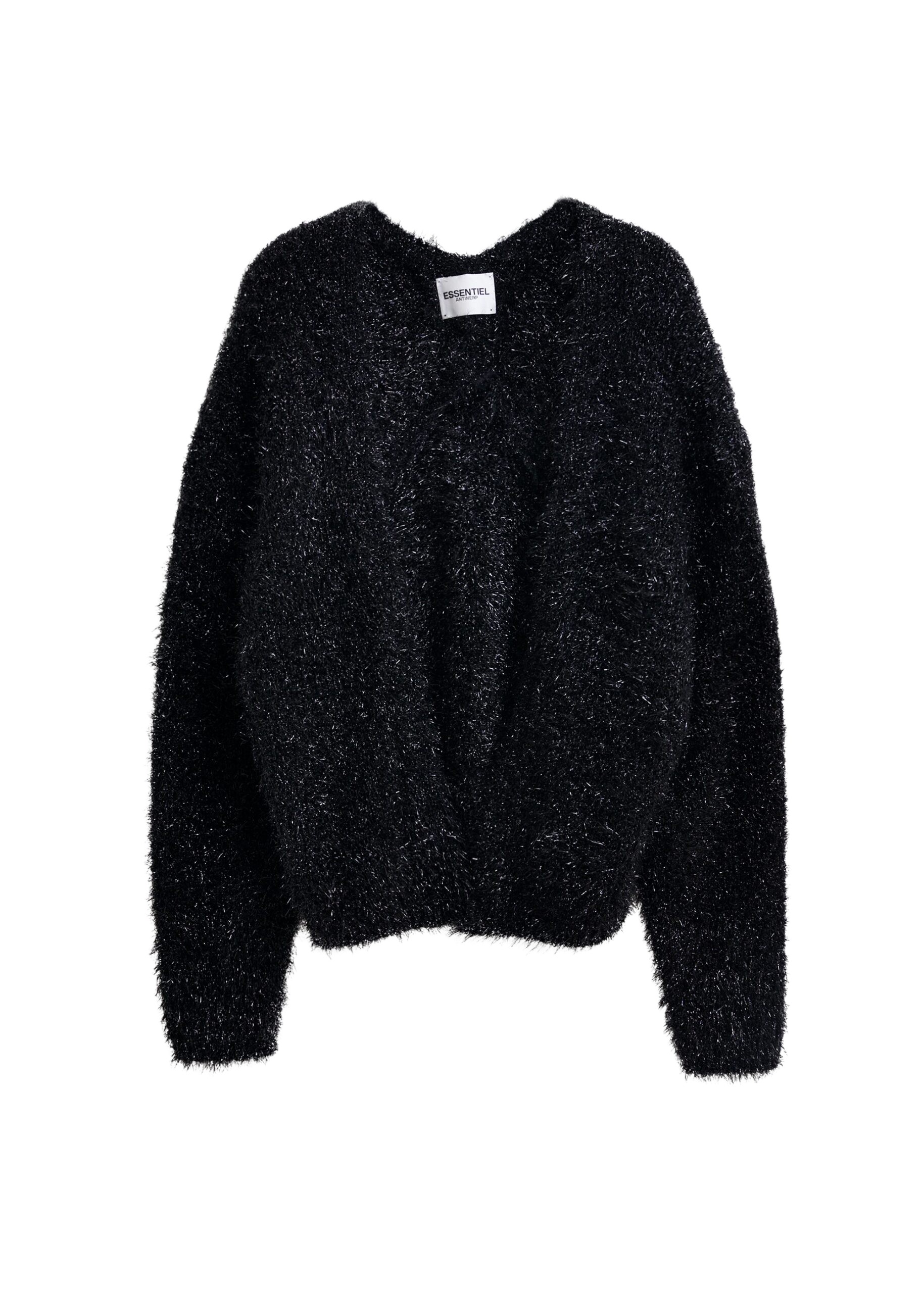 Essentiel Antwerp Black textured cardigan with metallic finish