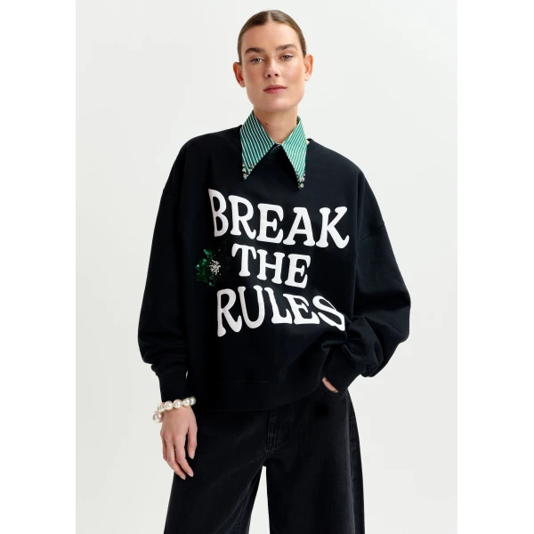 white and green cotton sweatshirt with sequin and bead embellishments - Essentiel Antwerp Shirts - Colorful Belgian Design - Shop at Luxury Shoes 