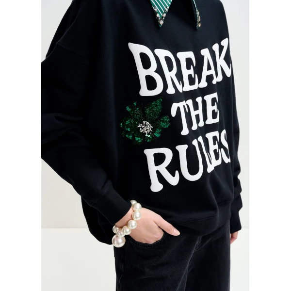 white and green cotton sweatshirt with sequin and bead embellishments - Essentiel Antwerp Shirts - Colorful Belgian Design - Shop at Luxury Shoes 