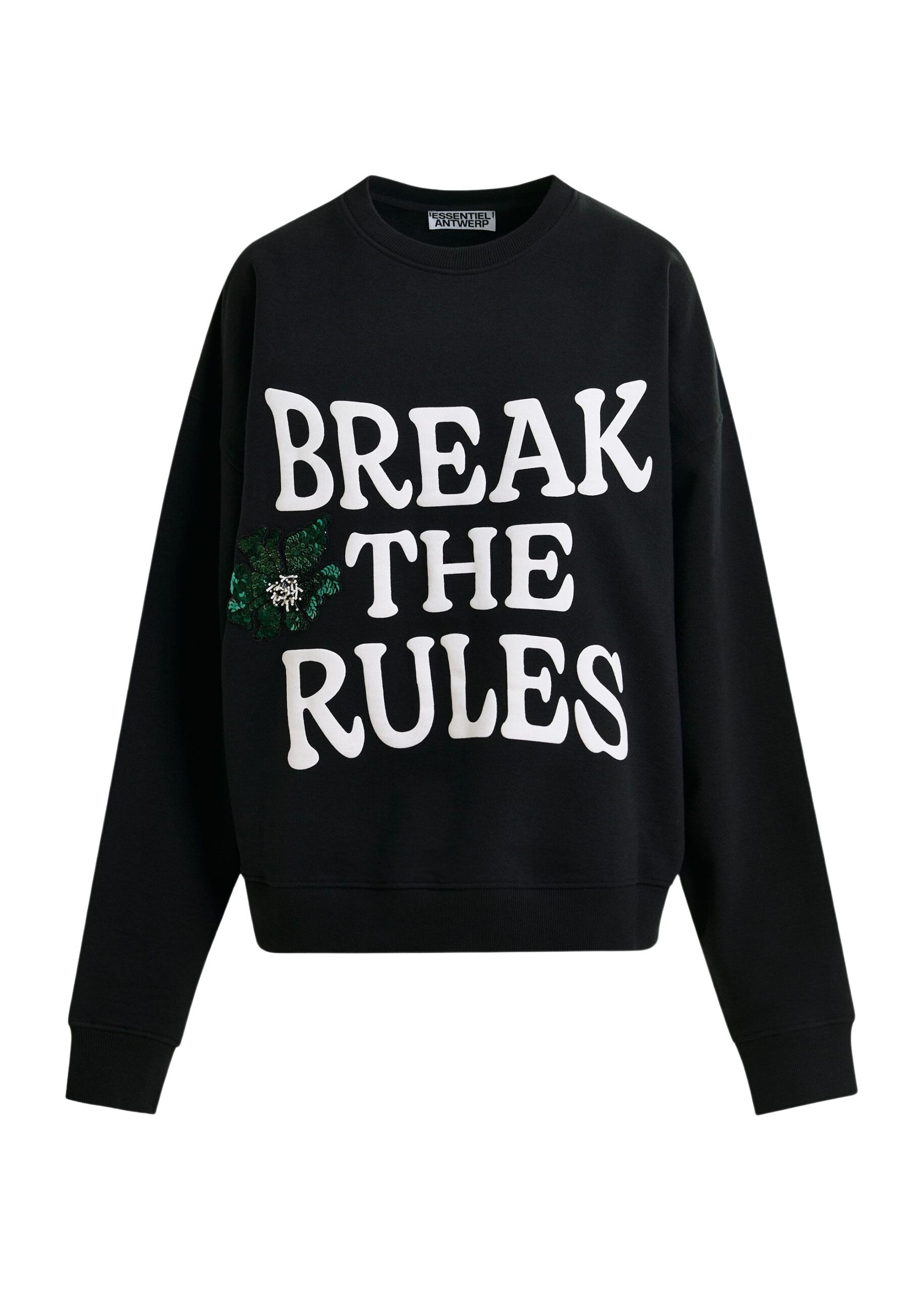 Essentiel Antwerp Black, white and green cotton sweatshirt with sequin and bead embellishments Top