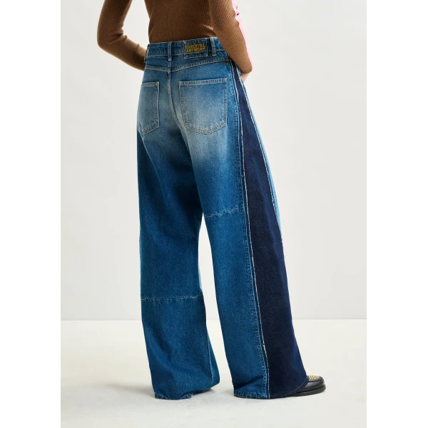 Essentiel Antwerp Blue and dark blue wide-leg contrast panel jeans - Essentiel Antwerp Pants - Colorful Belgian Design - Shop at Luxury Shoes 