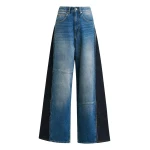 Essentiel Antwerp Blue and dark blue wide-leg contrast panel jeans - Essentiel Antwerp Pants - Colorful Belgian Design - Shop at Luxury Shoes 