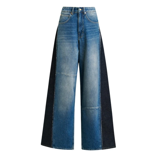 Essentiel Antwerp Blue and dark blue wide-leg contrast panel jeans - Essentiel Antwerp Pants - Colorful Belgian Design - Shop at Luxury Shoes 