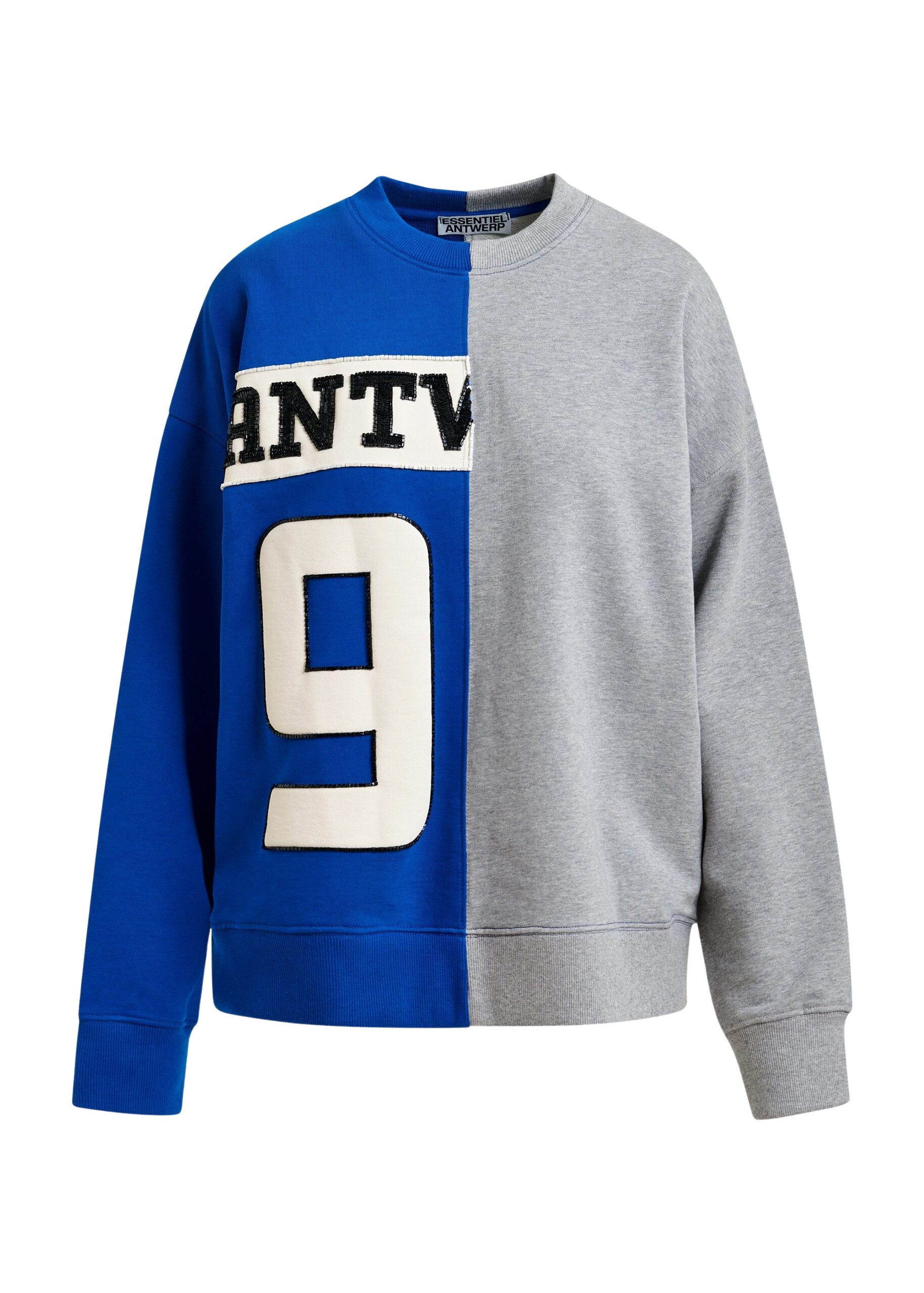 Essentiel Antwerp Blue and grey split-panel appliquéd cotton sweatshirt Top