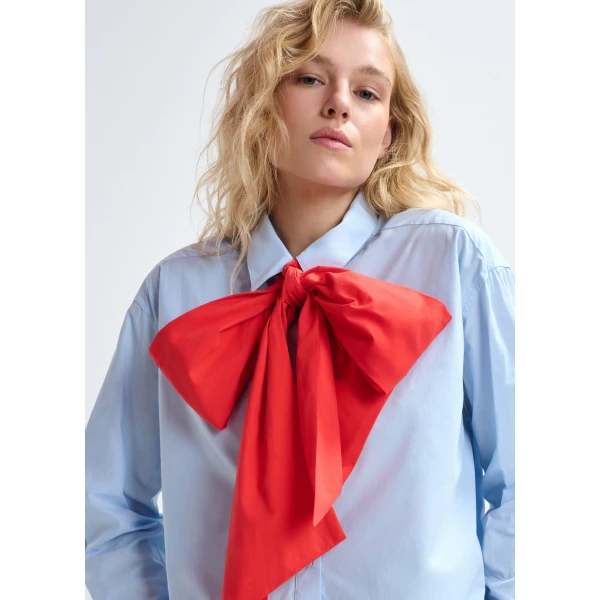 Essentiel Antwerp Blue and red cotton shirt with removable bow tie - Essentiel Antwerp Shirts - Colorful Belgian Design - Shop at Luxury Shoes 