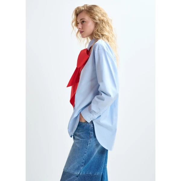 Essentiel Antwerp Blue and red cotton shirt with removable bow tie - Essentiel Antwerp Shirts - Colorful Belgian Design - Shop at Luxury Shoes 