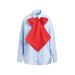 Essentiel Antwerp Blue and red cotton shirt with removable bow tie - Essentiel Antwerp Shirts - Colorful Belgian Design - Shop at Luxury Shoes 
