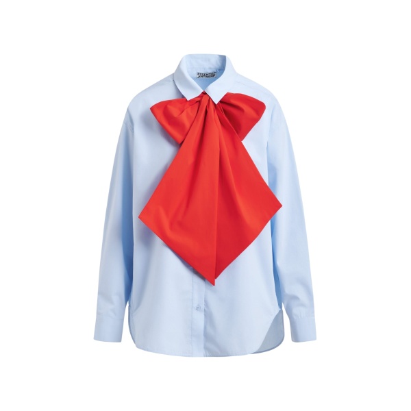 Essentiel Antwerp Blue and red cotton shirt with removable bow tie - Essentiel Antwerp Shirts - Colorful Belgian Design - Shop at Luxury Shoes 