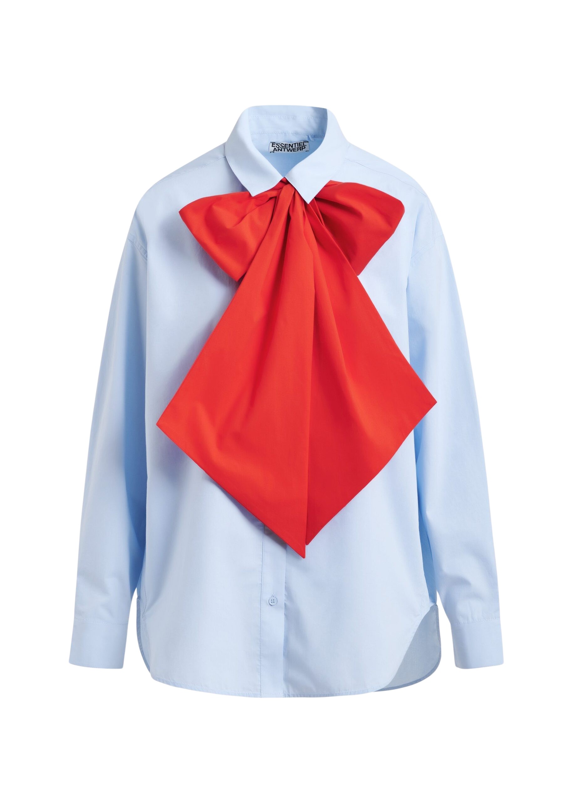 Essentiel Antwerp Blue and red cotton shirt with removable bow tie
