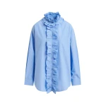 Essentiel Antwerp Blue and white oversized striped cotton shirt with ruffle details - Essentiel Antwerp Shirts - Colorful Belgian Design - Shop at Luxury Shoes 