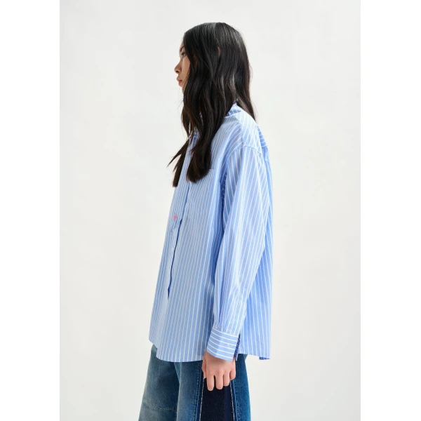 Essentiel Antwerp Blue and white striped shirt with removable tie - Essentiel Antwerp Shirts - Colorful Belgian Design - Shop at Luxury Shoes 