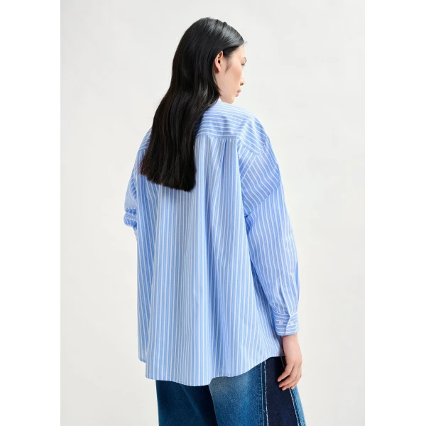 Essentiel Antwerp Blue and white striped shirt with removable tie - Essentiel Antwerp Shirts - Colorful Belgian Design - Shop at Luxury Shoes 