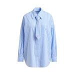 Essentiel Antwerp Blue and white striped shirt with removable tie - Essentiel Antwerp Shirts - Colorful Belgian Design - Shop at Luxury Shoes 