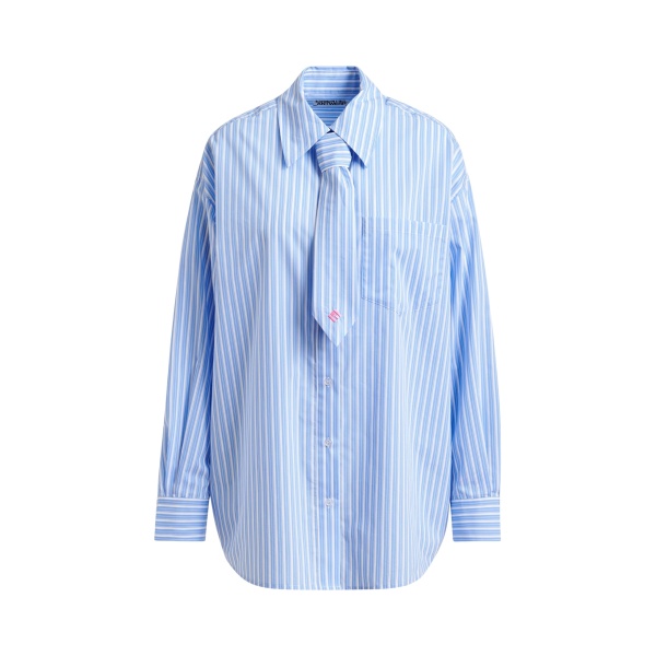 Essentiel Antwerp Blue and white striped shirt with removable tie - Essentiel Antwerp Shirts - Colorful Belgian Design - Shop at Luxury Shoes 
