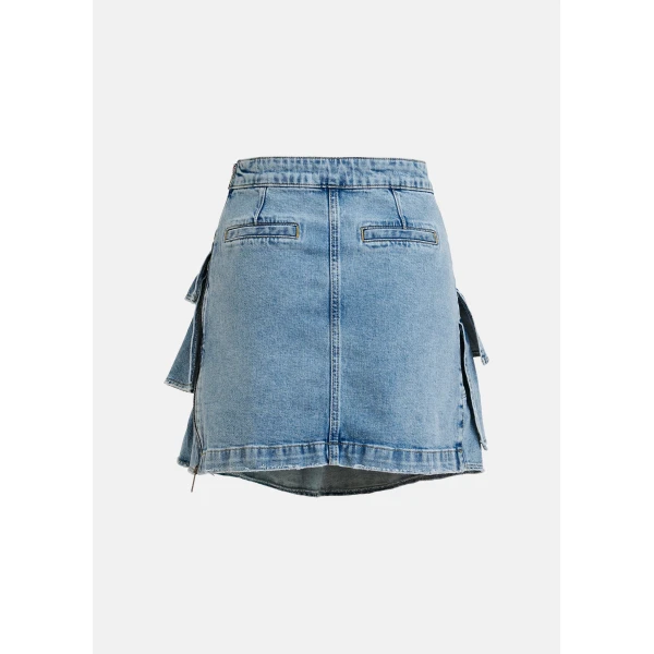 Essentiel Antwerp Blue cotton miniskirt with ruffle details - Essentiel Antwerp Skirts - Colorful Belgian Design - Shop at Luxury Shoes 
