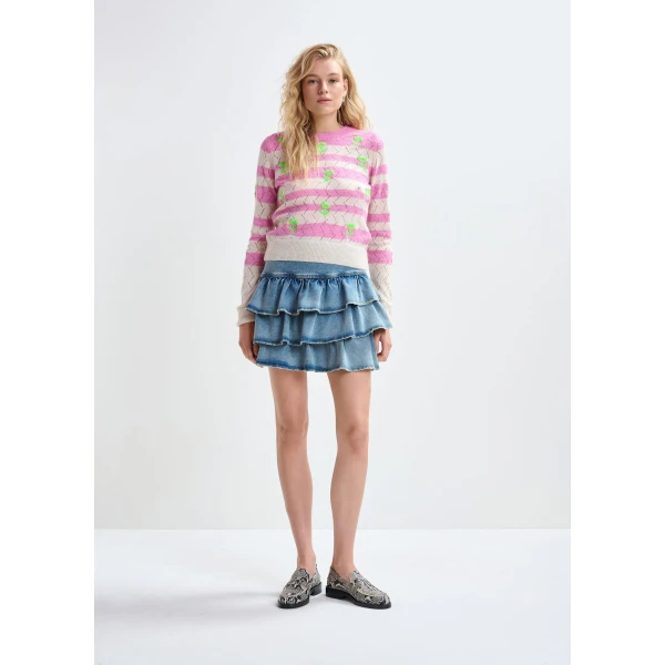 Essentiel Antwerp Blue cotton miniskirt with ruffle details - Essentiel Antwerp Skirts - Colorful Belgian Design - Shop at Luxury Shoes 