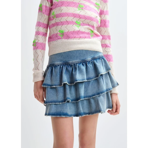 Essentiel Antwerp Blue cotton miniskirt with ruffle details - Essentiel Antwerp Skirts - Colorful Belgian Design - Shop at Luxury Shoes 