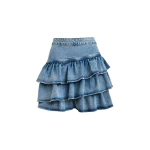 Essentiel Antwerp Blue cotton miniskirt with ruffle details - Essentiel Antwerp Skirts - Colorful Belgian Design - Shop at Luxury Shoes 