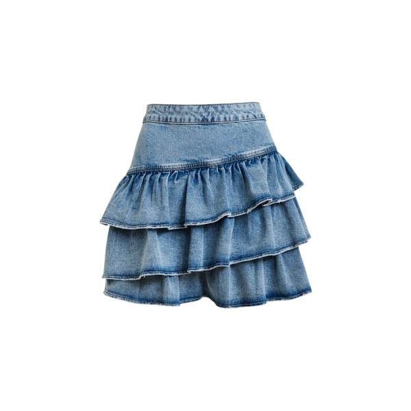 Essentiel Antwerp Blue cotton miniskirt with ruffle details - Essentiel Antwerp Skirts - Colorful Belgian Design - Shop at Luxury Shoes 