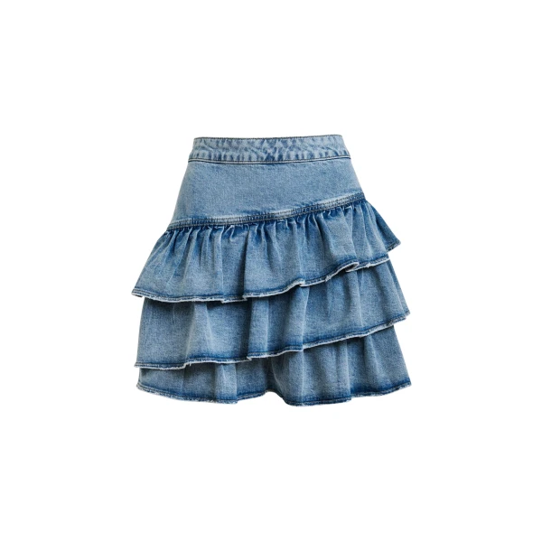 Essentiel Antwerp Blue cotton miniskirt with ruffle details - Essentiel Antwerp Skirts - Colorful Belgian Design - Shop at Luxury Shoes 