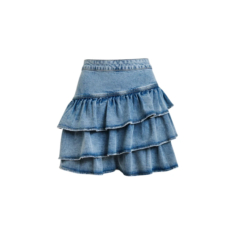 Essentiel Antwerp Blue cotton miniskirt with ruffle details - Essentiel Antwerp Skirts - Colorful Belgian Design - Shop at Luxury Shoes 