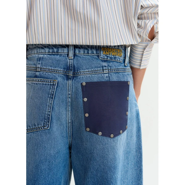 Essentiel Antwerp Blue distressed organic cotton cropped barrel-leg jeans - Essentiel Antwerp Pants - Colorful Belgian Design - Shop at Luxury Shoes 