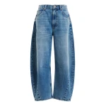 Essentiel Antwerp Blue distressed organic cotton cropped barrel-leg jeans - Essentiel Antwerp Pants - Colorful Belgian Design - Shop at Luxury Shoes 