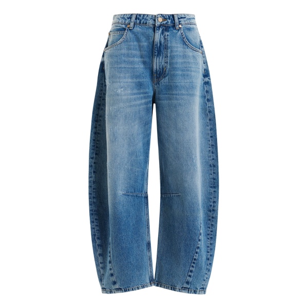 Essentiel Antwerp Blue distressed organic cotton cropped barrel-leg jeans - Essentiel Antwerp Pants - Colorful Belgian Design - Shop at Luxury Shoes 
