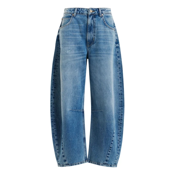 Essentiel Antwerp Blue distressed organic cotton cropped barrel-leg jeans - Essentiel Antwerp Pants - Colorful Belgian Design - Shop at Luxury Shoes 