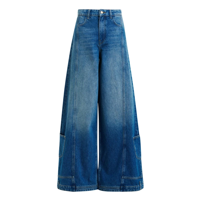 Essentiel Antwerp Blue flared leg cotton dual-panel jeans - Essentiel Antwerp Pants - Colorful Belgian Design - Shop at Luxury Shoes 