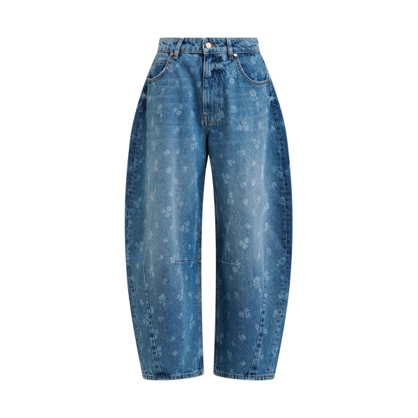 Essentiel Antwerp Blue floral-print barrel-leg cropped jeans - Essentiel Antwerp Pants - Colorful Belgian Design - Shop at Luxury Shoes 