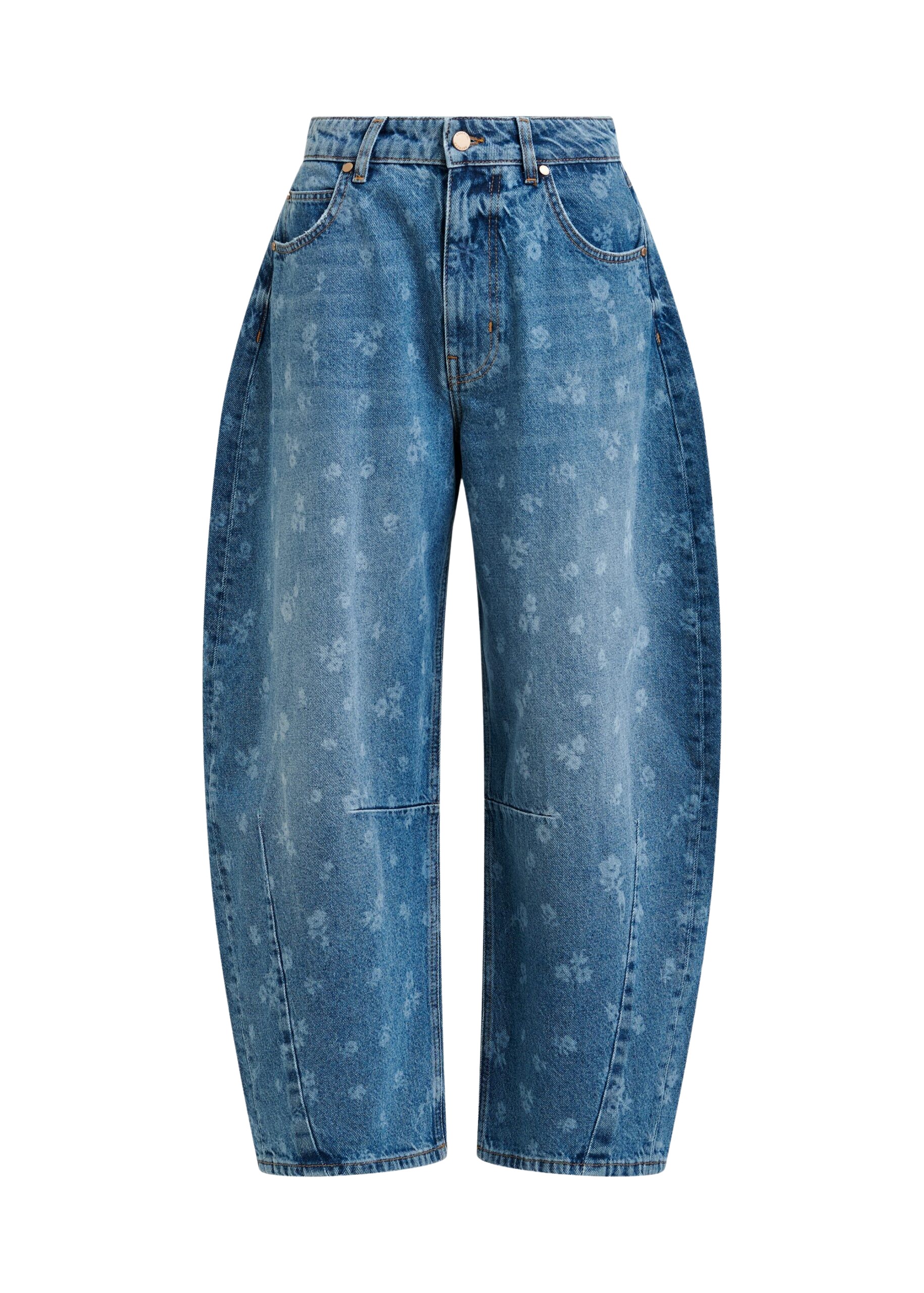 Essentiel Antwerp Blue floral-print barrel-leg cropped jeans - Essentiel Antwerp Pants - Colorful Belgian Design - Shop at Luxury Shoes 