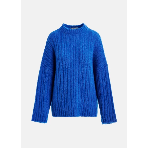 Essentiel Antwerp Blue mohair-blend ribbed sweater with pussy-bow tie - Essentiel Antwerp Knitwear - Colorful Belgian Design - Shop at Luxury Shoes 