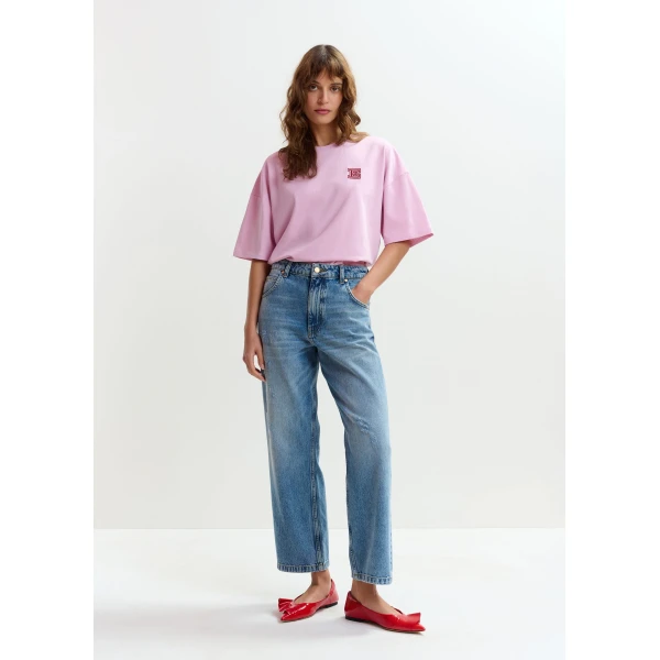 Essentiel Antwerp Blue organic cotton cropped boyfriend jeans - Essentiel Antwerp Pants - Colorful Belgian Design - Shop at Luxury Shoes 