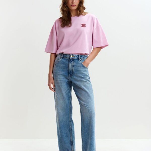 Essentiel Antwerp Blue organic cotton cropped boyfriend jeans, view 2