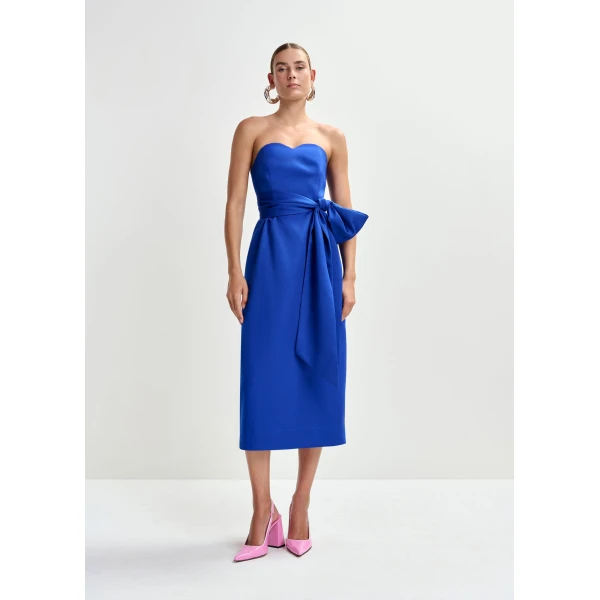 Essentiel Antwerp Blue strapless midi dress with wrap-belt - Essentiel Antwerp Dresses - Colorful Belgian Design - Shop at Luxury Shoes 