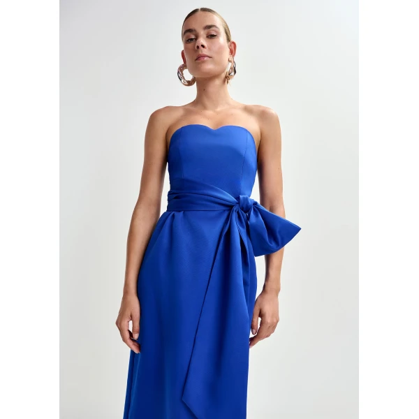 Essentiel Antwerp Blue strapless midi dress with wrap-belt - Essentiel Antwerp Dresses - Colorful Belgian Design - Shop at Luxury Shoes 