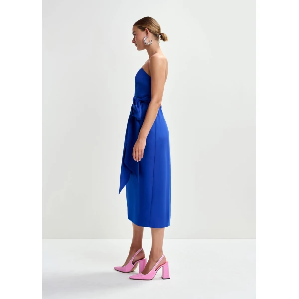 Essentiel Antwerp Blue strapless midi dress with wrap-belt - Essentiel Antwerp Dresses - Colorful Belgian Design - Shop at Luxury Shoes 