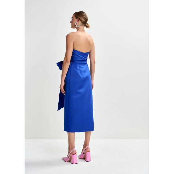 Essentiel Antwerp Blue strapless midi dress with wrap-belt - Essentiel Antwerp Dresses - Colorful Belgian Design - Shop at Luxury Shoes 