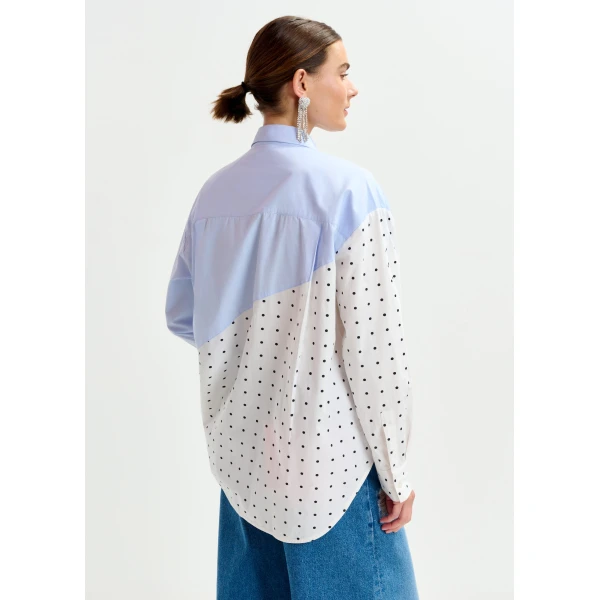 white and multicolor cotton shirt with sequin flowers and polka dot contrast - Essentiel Antwerp Shirts - Colorful Belgian Design - Shop at Luxury Shoes 