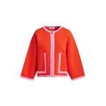 Essentiel Antwerp Bright orange and pink cardigan with contrasting trims and zip fastening - Essentiel Antwerp Knitwear - Colorful Belgian Design - Shop at Luxury Shoes 