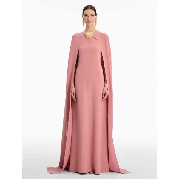 Oscar de la Renta Brooch Embroidered Cape-Back Caftan - Oscar de la Renta Dresses - American Couture - Shop at Luxury Shoes 