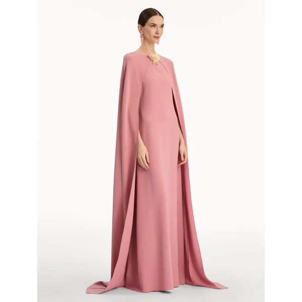 Oscar de la Renta Brooch Embroidered Cape-Back Caftan - Oscar de la Renta Dresses - American Couture - Shop at Luxury Shoes 