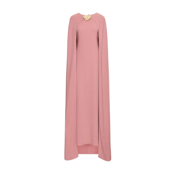 Oscar de la Renta Brooch Embroidered Cape-Back Caftan - Oscar de la Renta Dresses - American Couture - Shop at Luxury Shoes 