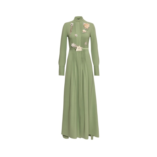 Oscar de la Renta Brooch Embroidered Long Sleeve Caftan - Oscar de la Renta Dresses - American Couture - Shop at Luxury Shoes 